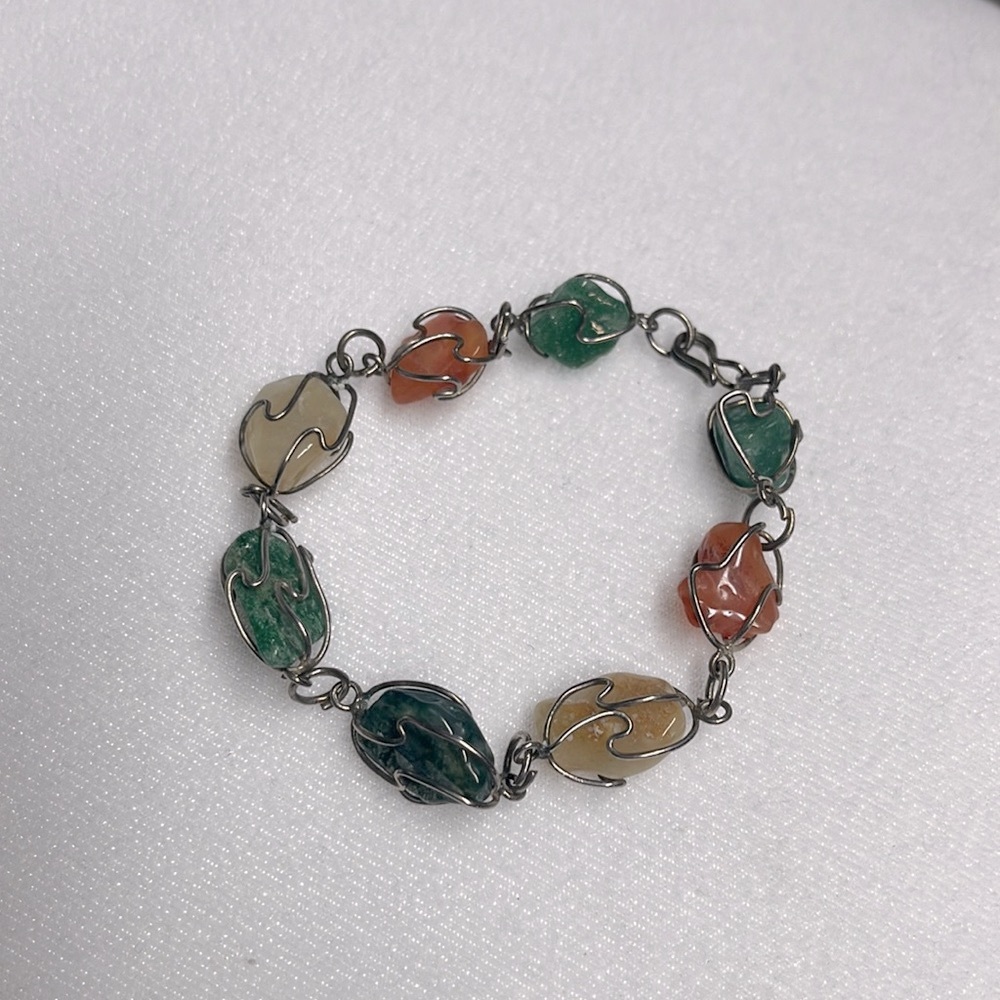 Mid Century Modern Vintage Wire Wrapped Precious Stone Tumble Stone bracelet